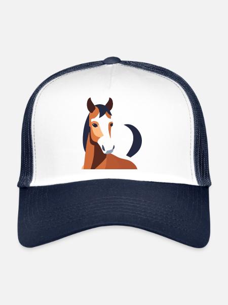 Cheval à fourrure brune - Casquette trucker  - blanc/marine - Devant