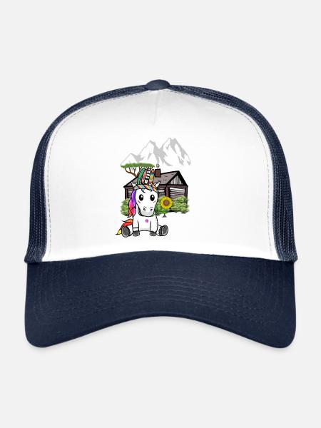 Unicorn Unicorns Wild West Hippie Nature Mountain - Trucker Cap - white/navy - Front