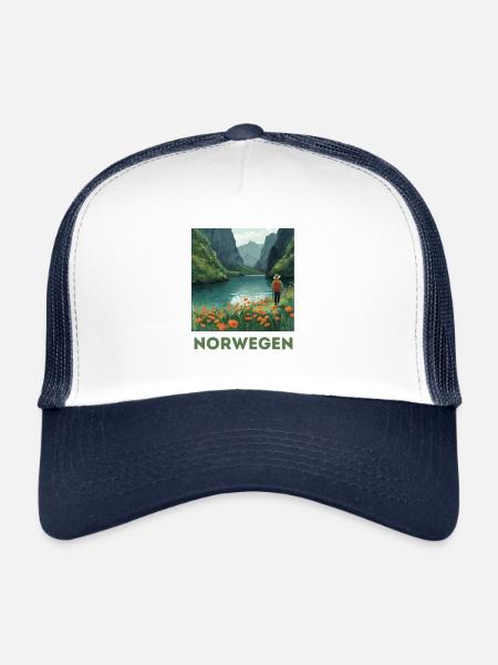 Norway Hiking Trekking Mountains - Trucker Cap - white/navy - Front