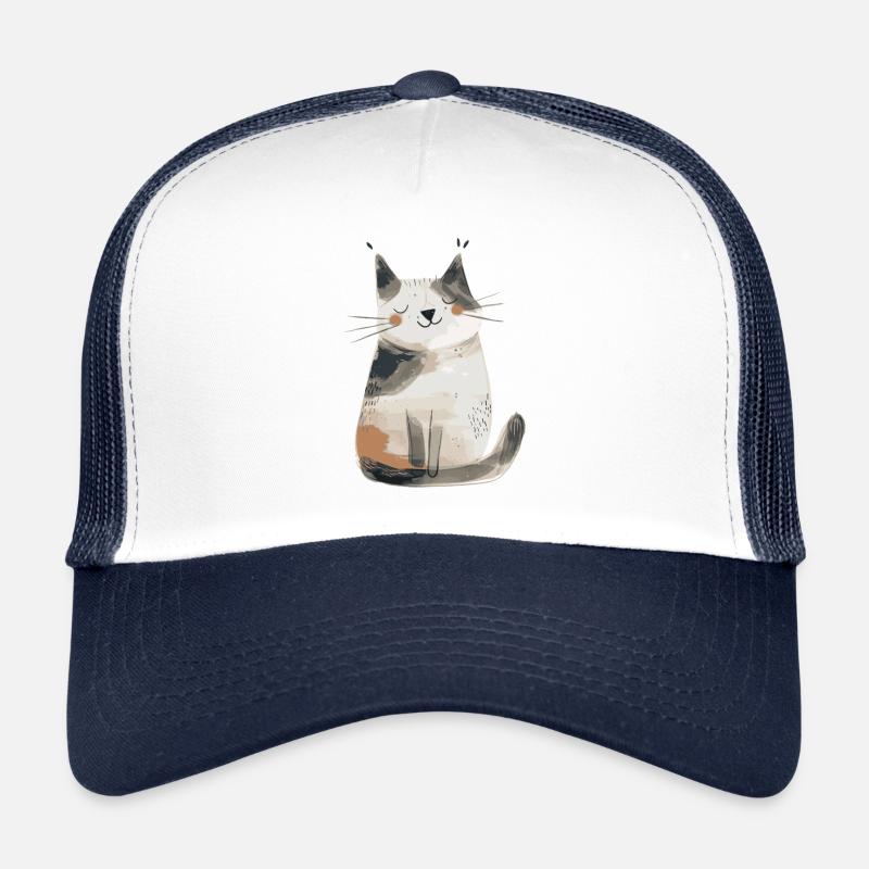 Cute Whimsical Cat Illustration - Adorable Animal Trucker Cap