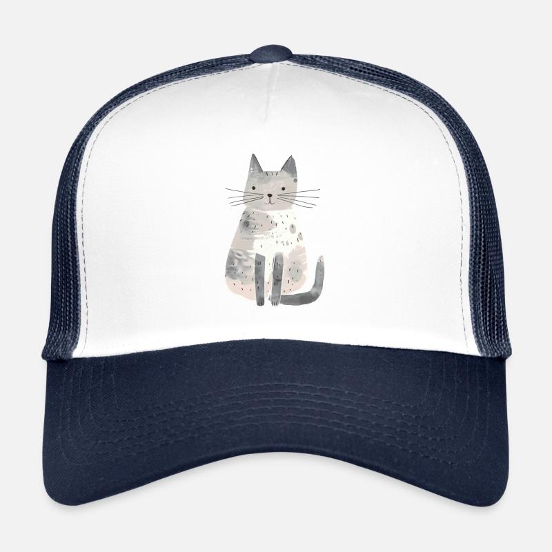 Cute Whimsical Cat Illustration - Adorable Animal Trucker Cap