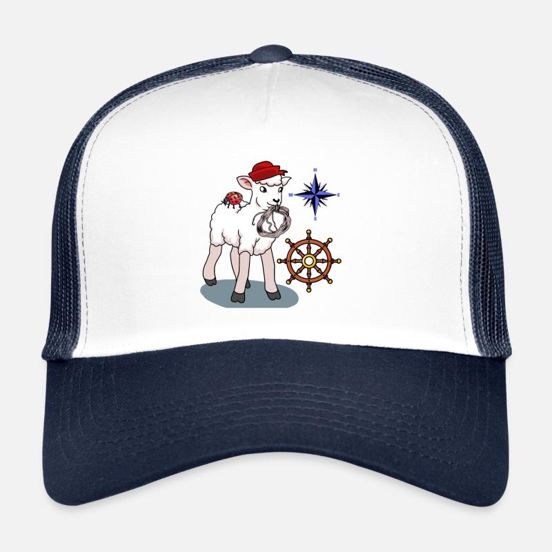 maritim Schaf Schafe Seefahrer Steuerrad Kompass - Trucker Cap - Weiß/Navy