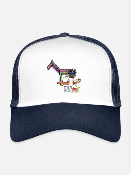Chat Art Peintre Pinceau Artiste Cheval Cheval - Casquette trucker  - blanc/marine - Devant
