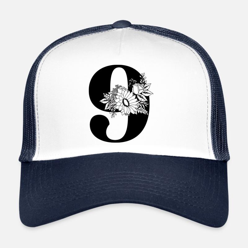 Nummer 9 Schwarze Blumen -9. Geburtstag Blumen Trucker Cap