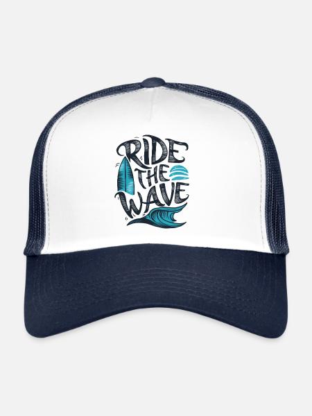 Ride the Wave Surfing Surfboard Summer Holiday - Trucker Cap - white/navy - Front