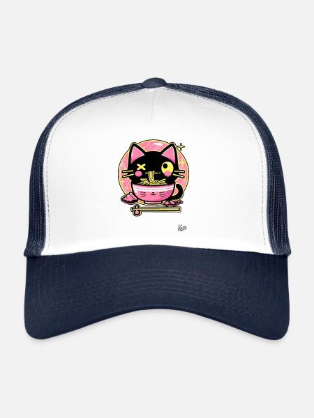 Super Funny Cute Crazy Ramen Cat - Trucker Cap - white/navy - Front