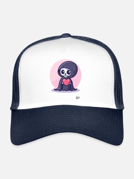 Kawaii cute happy Grim Reaper with heart and love - Trucker Cap - white/navy - Front