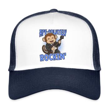 Ape-Solutely Rockin': Lustiger Affe mit Gitarre - Trucker Cap - Weiß/Navy - Vorne