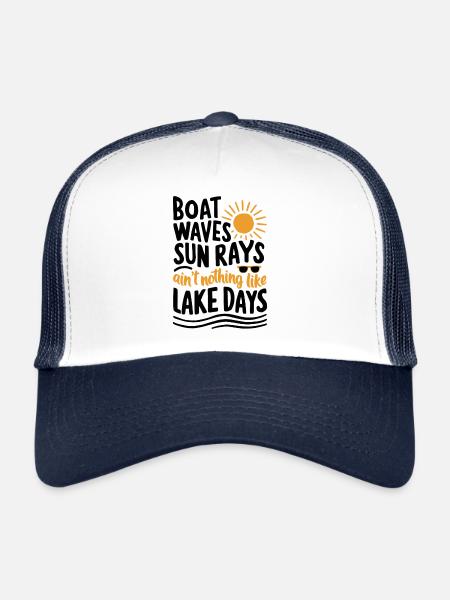 Boat, waves, sunbeams, sea days, summer, holidays - Trucker Cap - white/navy - Front