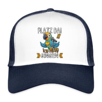 Make room! I gotta sing funny parrot - Trucker Cap - white/navy - Front