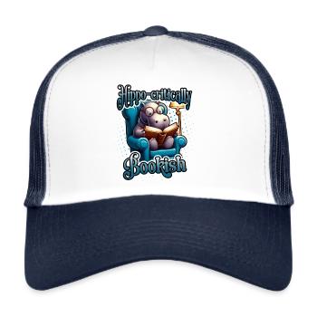 Hippo-critically Bookish Funny Reading Hippo - Trucker Cap - white/navy - Front
