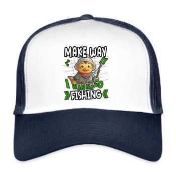 Make Way I Wanna Go Fishing Funny Duck Design - Trucker Cap - white/navy - Front