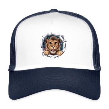 Cute Lion 3D Effect Realistic Wildlife - Trucker Cap - white/navy - Front