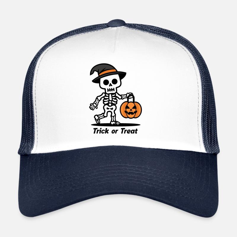 Squelette mignon avec citrouille lanterne Halloween Casquette trucker 