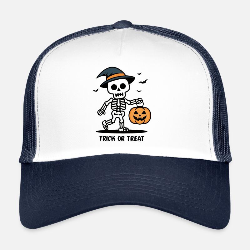 Cute Skeleton with Pumpkin Lantern Halloween Trucker Cap