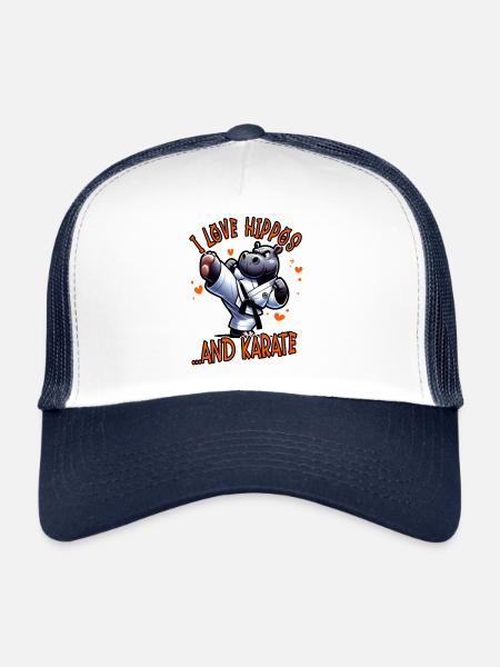 I Love Hippos and Karate Funny Martial Arts - Trucker Cap - white/navy - Front