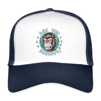 T’es sérieux? Singe drôle - Casquette trucker  - blanc/marine - Devant