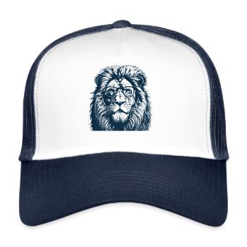 Lion à lunettes - Lecture/ Livres Lion - Casquette trucker  - blanc/marine - Devant