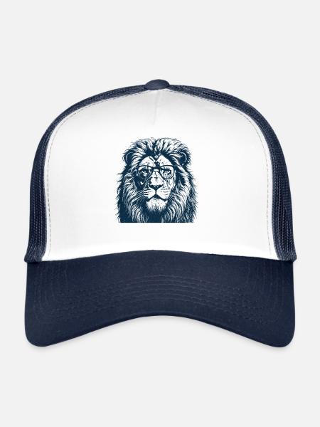 Lion à lunettes - Lecture/ Livres Lion - Casquette trucker  - blanc/marine - Devant