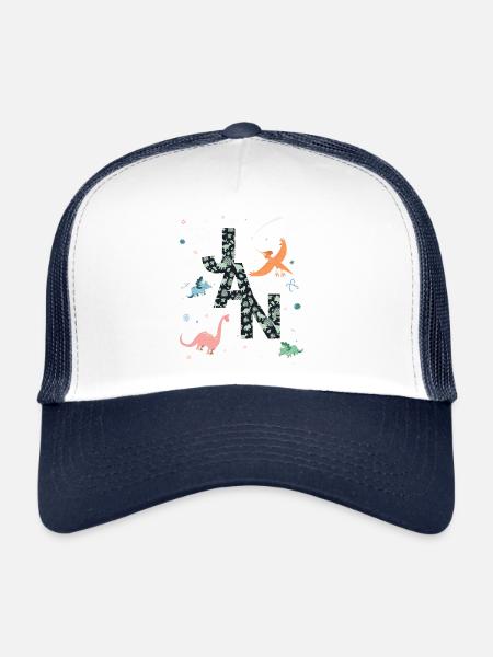 JAN - Beautiful boy name with dinosaur - Trucker Cap - white/navy - Front