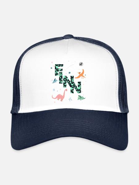 FINN - Schöner Jungen Name mit Dinosaurier - Trucker Cap - Weiß/Navy - Vorne