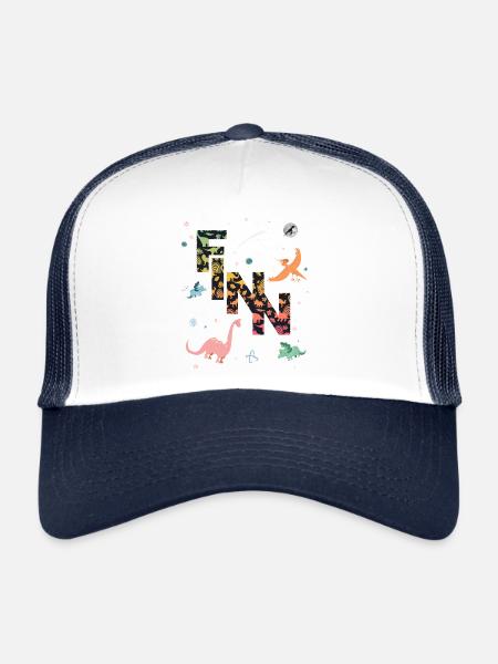 FINN - Beau prénom de garçon avec dinosaure - Casquette trucker  - blanc/marine - Devant