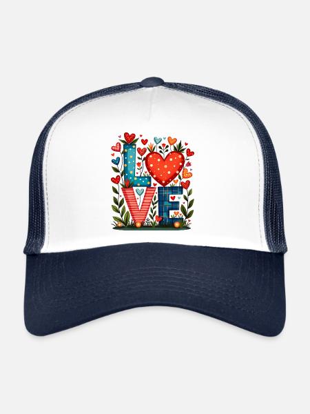 AMOUR - Coeurs et Fleurs - Casquette trucker  - blanc/marine - Devant