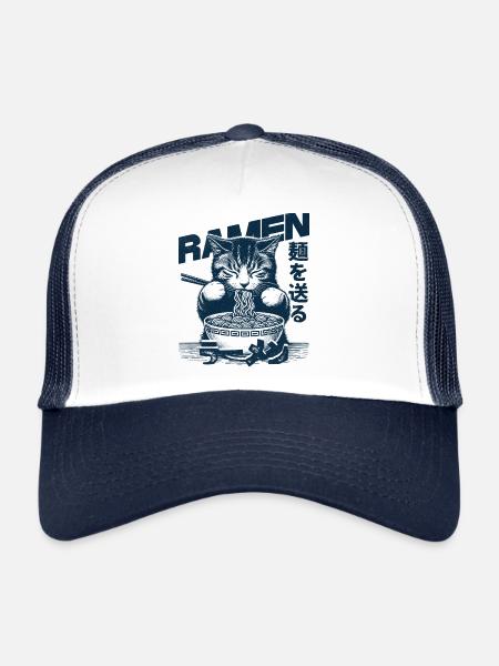 Ramen Chat - Casquette trucker  - blanc/marine - Devant