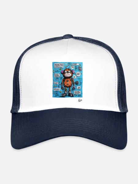 Funny, funky robot monkey - Trucker Cap - white/navy - Front