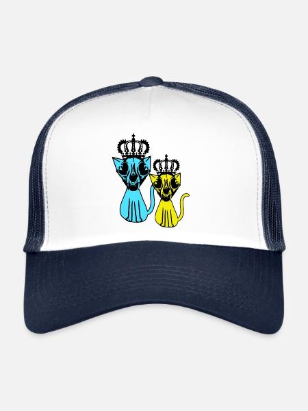Rétro Vintage Halloween chat chat crâne - Casquette trucker  - blanc/marine - Devant