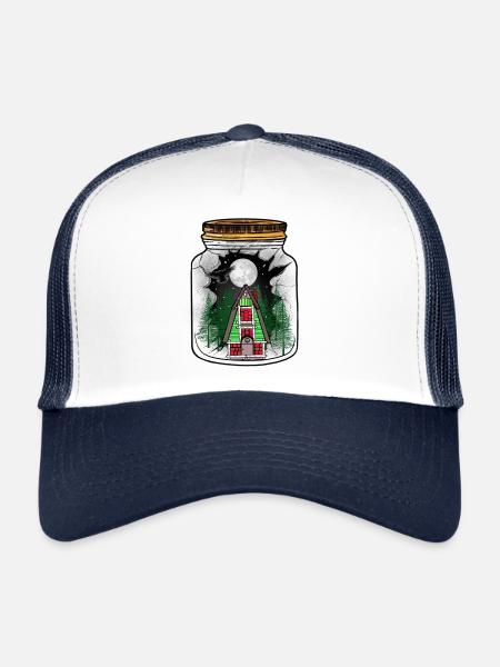 Maison Hiver Neige Chute de neige Lune Noël Noël - Casquette trucker  - blanc/marine - Devant