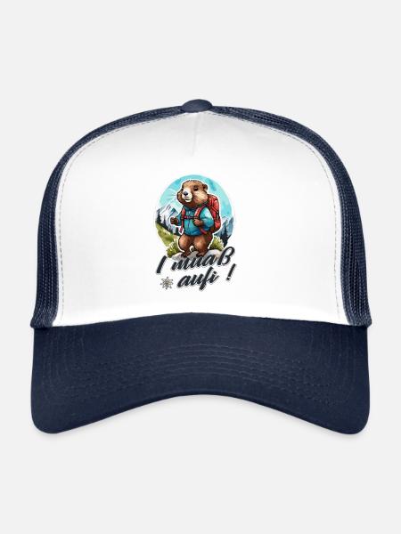 Marmotte randonnée montagnes Alpes plein air je dois monter - Casquette trucker  - blanc/marine - Devant