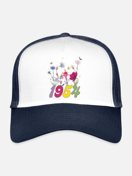 Year of birth 1954 wildflowers - Trucker Cap - white/navy - Front