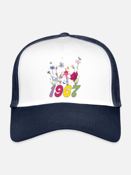 Année de naissance 1967 fleurs sauvages - Casquette trucker  - blanc/marine - Devant