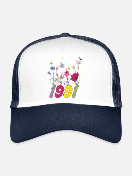 Year of birth 1991 wildflowers - Trucker Cap - white/navy - Front