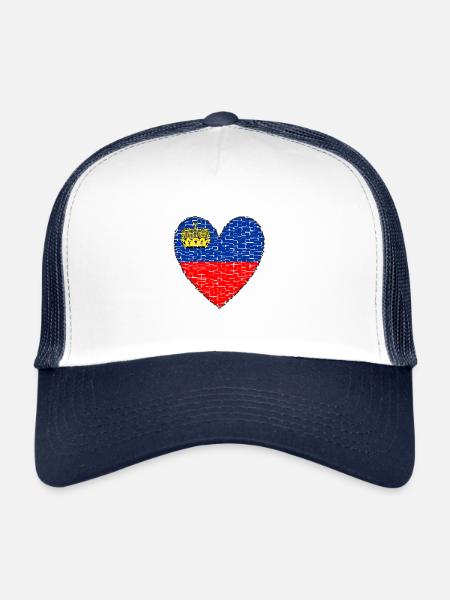 Liechtenstein Drapeau Coeur Voyage Vacances Alpes - Casquette trucker  - blanc/marine - Devant