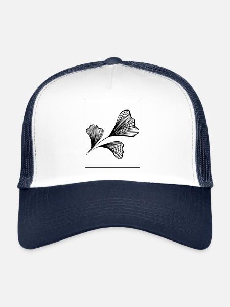 Abstract Ginkgo Leaf Line Art – Minimalist Botanic - Trucker Cap - white/navy - Front