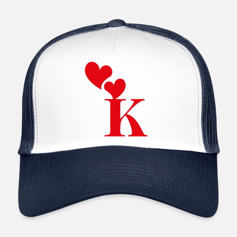 Buchstabe k Rotes Herz - Trucker Cap - Weiß/Navy