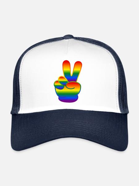 Signe de paix de la main arc-en-ciel - Casquette trucker  - blanc/marine - Devant