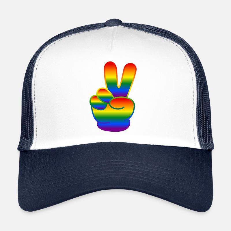 Signe de paix de la main arc-en-ciel - Casquette trucker  - blanc/marine