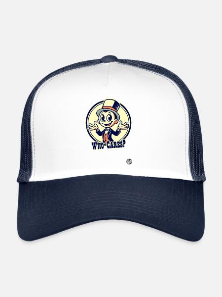 Retro cartoon man with hat: who cares? - Trucker Cap - white/navy - Front
