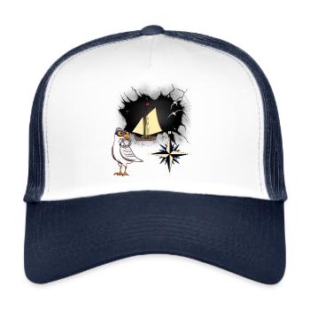 maritim Möwe Möwen Kompass Schiff Schiffe - Trucker Cap - Weiß/Navy - Vorne