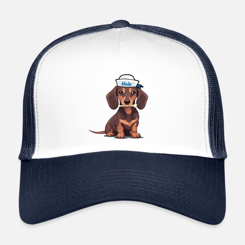 Matrose Hund Dackel Seemann maritim Moin - Trucker Cap - Weiß/Navy
