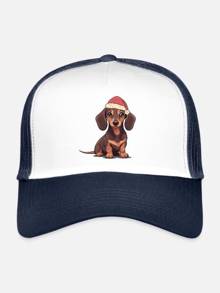 Père Noël Chien Teckel Noël - Casquette trucker  - blanc/marine - Devant