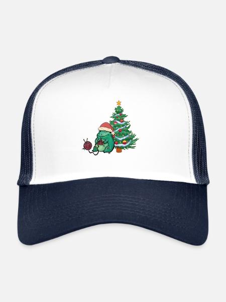 Père Noël grenouille Noël tricoter grenouilles - Casquette trucker  - blanc/marine - Devant