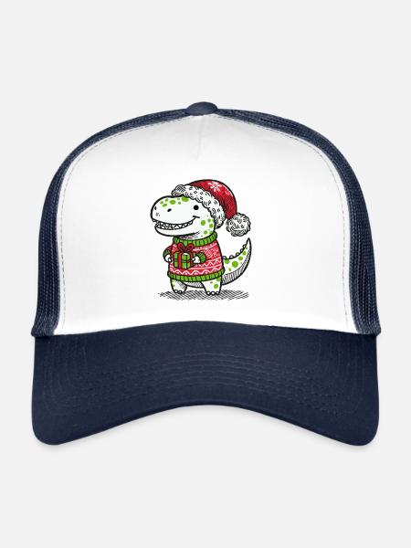 T-Rex de Noël avec cadeau - Casquette trucker  - blanc/marine - Devant
