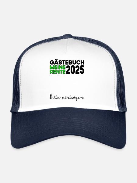 Pension 2025 Livre d'or Pension Retraite Grand-mère Grand-père - Casquette trucker  - blanc/marine - Devant