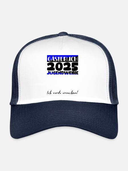 Jugendweihe 2025 Livre d’or Cadeau Filles Garçons - Casquette trucker  - blanc/marine - Devant