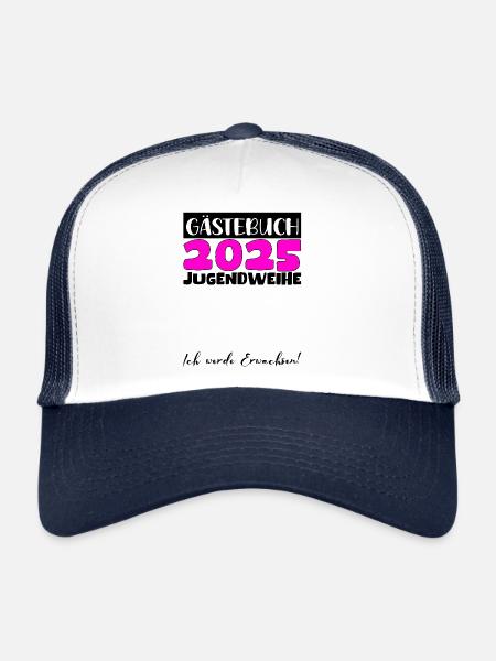 Jugendweihe 2025 Livre d’or Cadeau Filles Garçons - Casquette trucker  - blanc/marine - Devant