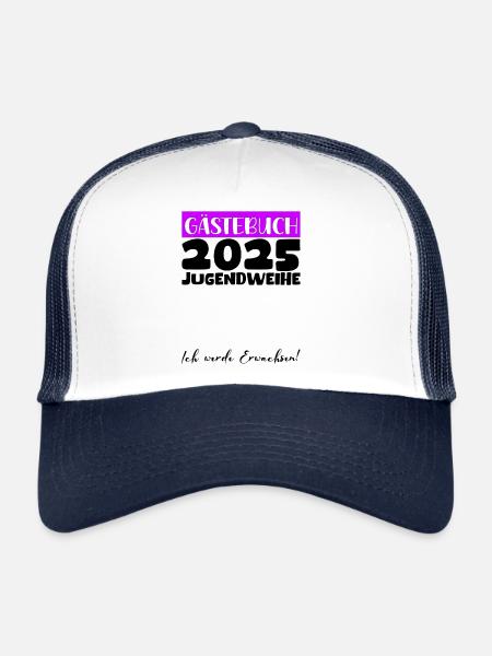 Jugendweihe 2025 Gästebuch Geschenk Mädchen Jungen - Trucker Cap - Weiß/Navy - Vorne